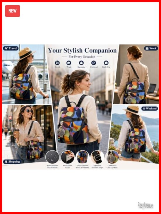 Anti-Theft Water-Resistant Oxford Backpack Purse with Back Zipper Access for main image 5